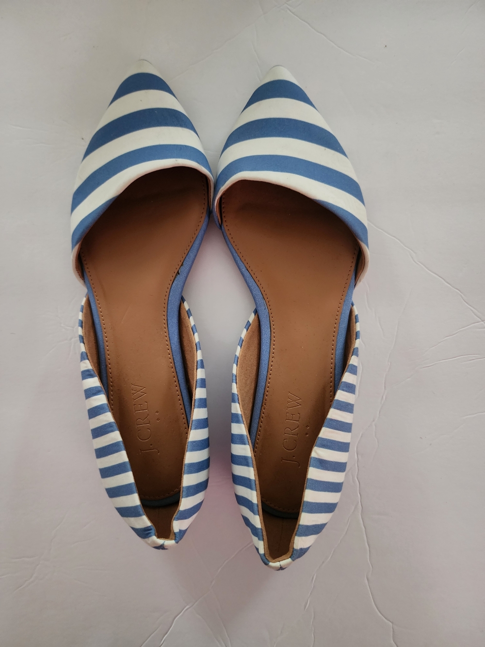 J. Crew Blue and White Striped Pointed D'Orsay Flats